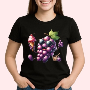 Tricou Strugure amuzant de vara cu inghetata, Fructe, Copii | Dama, culoare negru - Img 2