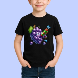 Tricou Strugure amuzant de vara cu pistol de apa, Fructe, Copii | Dama, culoare negru
