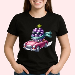 Tricou Strugure amuzant de vara in masina, Fructe, Copii | Dama, culoare negru - Img 2