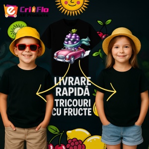Tricou Strugure amuzant de vara in masina, Fructe, Copii | Dama, culoare negru - Img 6