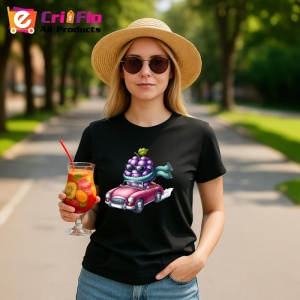 Tricou Strugure amuzant de vara in masina, Fructe, Copii | Dama, culoare negru - Img 9
