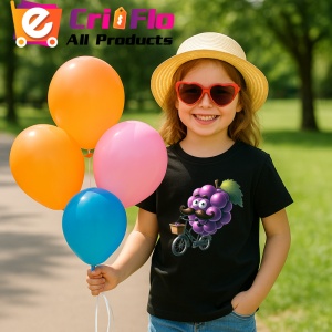Tricou Strugure amuzant de vara pe bicicleta, Fructe, Copii | Dama, culoare negru - Img 3