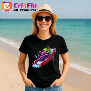 Tricou Strugure amuzant de vara pe topogan, Fructe, Copii | Dama, culoare negru - Img 11