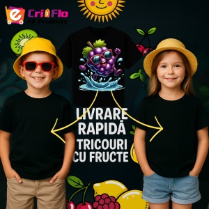 Tricou Strugure amuzant de vara sarind in apa, Fructe, Copii | Dama, culoare negru - Img 6