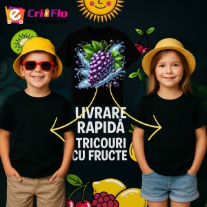 Tricou Struguri mov si stropi reci, Fructe, Copii | Dama, culoare negru - Img 6