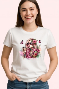 Tricou summer hat woman floral elegance, femeie cu palarie de vara si eleganta florala, Copii | Dama | Barbat