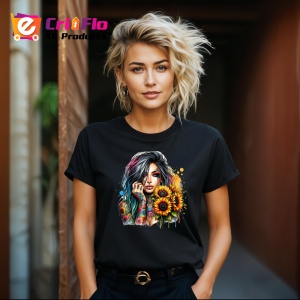 Tricou Sunflower eye rainbow girl, fata curcubeu cu floarea soarelui in ochi, Copii | Dama | Barbat , tricou negru - Img 8
