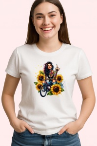 Tricou sunflower unicycle rebel girl, fata rebela cu monociclu si floarea soarelui, Copii | Dama | Barbat
