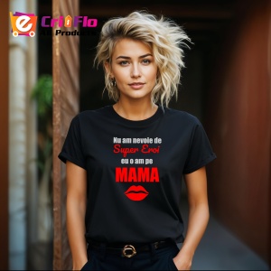 Tricou Super Mama Mesaj Rosu, din bumbac 100%, tricou negru, Dama | Barbat - Img 3