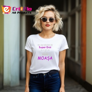 Tricou Super Moasa Mov Coroana, din bumbac 100%, tricou alb, Dama | Barbat - Img 3