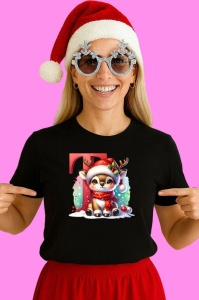Tricou T Litera Craciun Cu Ren Si Fulgi, din bumbac 100% Copii | Dama | Barbat - Img 3