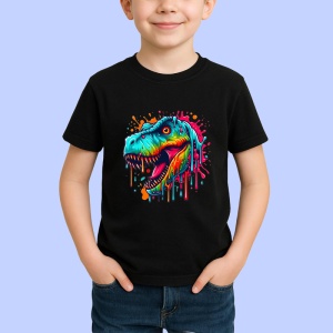 Tricou T rex cu dinti ascutiti si efecte de culoare Copii | Dama | Barbat, culoare negru - Img 4