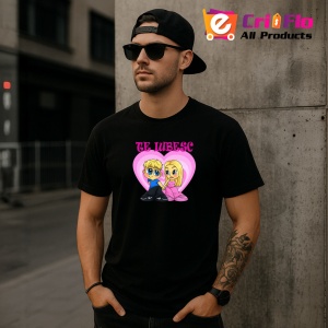 Tricou Te Iubesc Cuplu Cartoon, din bumbac 100%, tricou negru, Dama | Barbat - Img 4