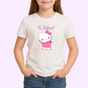 Tricou Te Iubesc Hello Kitty Personaj Desen, din bumbac 100% , tricou alb pentru Copii | Dama | Barbat - Img 2