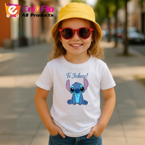 Tricou Te Iubesc Stitch Personaj Albastru, din bumbac 100% , tricou alb pentru Copii | Dama | Barbat - Img 5