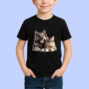 Tricou Terrier cu blana lunga si pisica blanda prietenie perfecta Copii | Dama | Barbat Barbat - Img 6