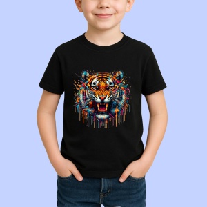 Tricou Tigru realist cu vopsea si stropi fundal alb Copii | Dama | Barbat, culoare negru - Img 4