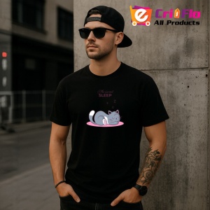 Tricou Time For Sleep Pisica Gri Dormind Luna, din bumbac 100%, tricou negru Copii | Dama | Barbat - Img 6