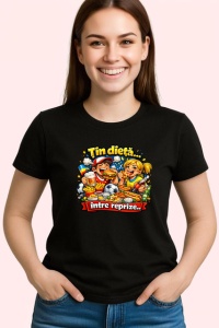 Tricou Tin Dieta Intre Reprize Copii Fotbal Amuzant V1, din bumbac 100%, tricou negru Dama | Barbat - Img 2