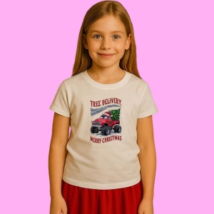Tricou Tree Delivery Merry Christmas Camion, din bumbac 100%, tricou alb, Copii | Dama | Barbat