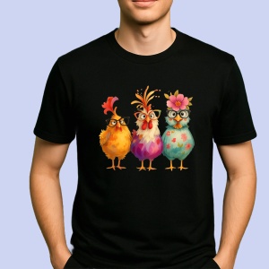Tricou Trei gaini colorate Negru, Copii | Dama | Barbat - Img 2