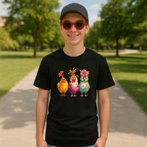 Tricou Trei gaini colorate Negru, Copii | Dama | Barbat - Img 11