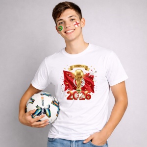 Tricou Tunisia World Cup 2026 Fifa V2, din bumbac 100%, tricou alb, Copii | Dama | Barbat - Img 3