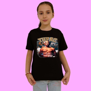 Tricou Tupac Classic Pose Gold, muzica Pop Rock, Dama | Barbat | Copii, Culoare Negru - Img 2