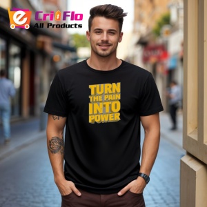 Tricou Turn The Pain Into Power Text Galben Bold, din bumbac 100%, tricou negru Copii | Dama | Barbat - Img 5