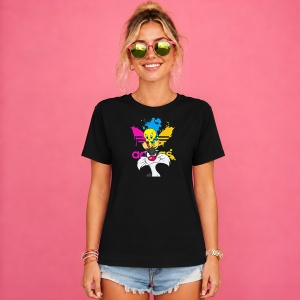 Tricou Tweety And Sylvester Urban Paint Drip Colorful Art, din bumbac 100%, tricou negru, Copii | Dama | Barbat - Img 2