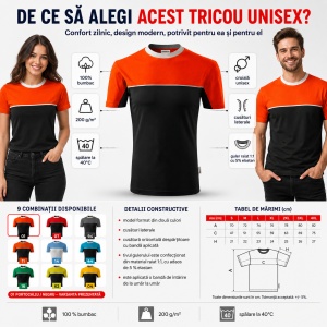 Tricou Unisex Damă și Bărbat Rimeck 109 Colormix, Bicolor, 100% Bumbac, 200 g/m², S–4XL - Img 2
