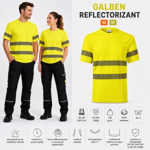 Tricou Unisex Damă și Bărbat Rimeck HV Dry, Vizibilitate Ridicată, Benzi Reflectorizante Segmentate, 100% Poliester, 150 g/m - Img 11