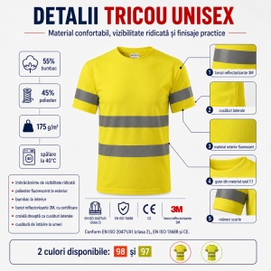 Tricou Unisex Damă și Bărbat Rimeck HV Protect LV9, Vizibilitate Ridicată, Benzi Reflectorizante 3M, 55% Bumbac, 175 g/m² - Img 3