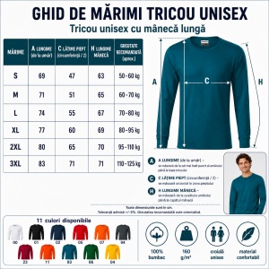 Tricou Unisex Damă și Bărbat Rimeck, Mânecă Lungă cu Manșete, 100% Bumbac, 160 g/m², S–3XL - Img 4