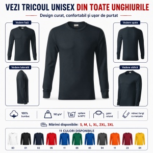 Tricou Unisex Damă și Bărbat Rimeck Resist LS R05, Mânecă Lungă, 100% Bumbac, 160 g/m², S–3XL - Img 5