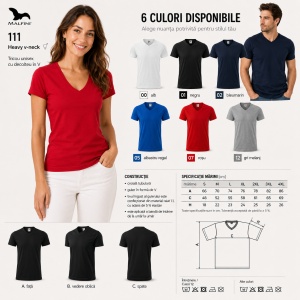 Tricou Unisex Malfini 111 Heavy V-Neck din 100% Bumbac, 200 g/m², Mărimi S–4XL - Img 10
