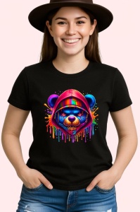 Tricou Urs cu hanorac colorat si atitudine urbana Copii | Dama | Barbat, culoare negru - Img 3