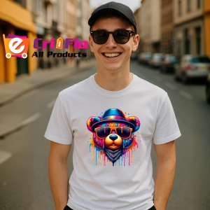 Tricou Urs cu palarie si ochelari fundal graffiti colorat Copii | Dama | Barbat - Img 6