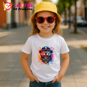 Tricou Urs cu sapca si lant stil hip hop fundal alb Copii | Dama | Barbat - Img 11