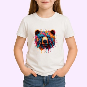 Tricou Urs curcubeu realist fundal alb Copii | Dama | Barbat - Img 4