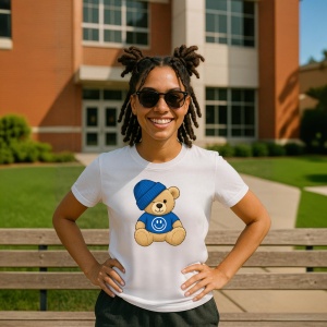 Tricou Ursulet Albastru cu emoji happy - Copii | Dama | Barbat - Img 11