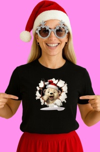 Tricou Ursulet Cu Caciula Rosie Craciun, din bumbac 100% Copii | Dama | Barbat - Img 3