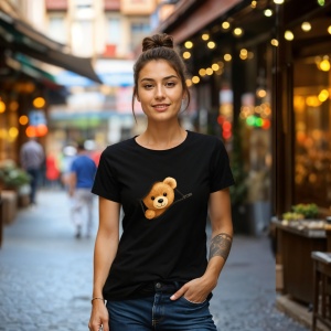 Tricou Ursulet Funny care a desfacut fermoare Negru, Copii | Dama | Barbat - Img 9