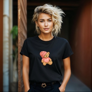 Tricou Ursulet Roz Smile Negru, Copii | Dama | Barbat - Img 5