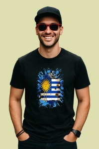 Tricou Uruguay Steag Splash Art, Copii | Dama | Barbat, culoare negru