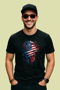 Tricou USA Steag Splash Art, Copii | Dama | Barbat, culoare negru - Img 2