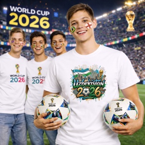 Tricou Uzbekistan World Cup 2026 Fifa, din bumbac 100%, tricou alb, Copii | Dama | Barbat - Img 7