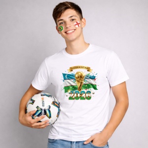 Tricou Uzbekistan World Cup 2026 Fifa V2, din bumbac 100%, tricou alb, Copii | Dama | Barbat