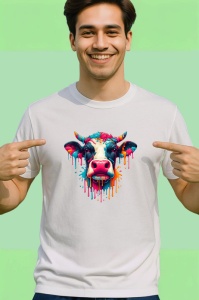 Tricou Vaca alb negru in stil graffiti modern Copii | Dama | Barbat - Img 2