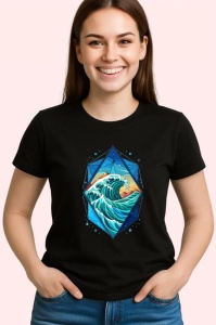 Tricou Val Ocean Albastru Geometric, Copii | Dama | Barbat, culoare negru - Img 3